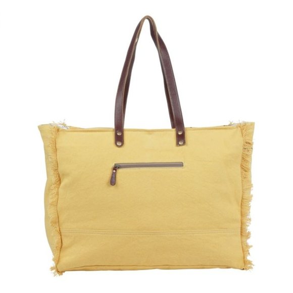 Myra Bag Handmade Suramya Weekender Tote Bag Upcycled Canvas & Cowhide L… - Picture 4 of 10